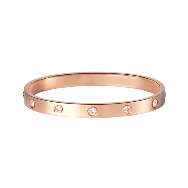 Brazalete pulsera de lujo con cristales de zirconia color oro rosado casual-Pulsera abierta