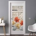 thumbnail image 2 of Retro Floral Window Privacy Film, Red Yellow Tulips Barm Doors Farmhouse Wooden Static Cling UV Sun Blocking Heat Control Window Tint Day and Night, Non-Adhesive One Way Privacy Cover 35.4''x78.7'', 2 of 7