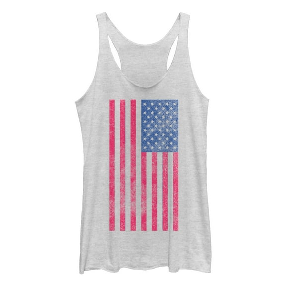 Women's Lost Gods Fourth of July Retro American Flag Racerback Tank Top White Heather Medium