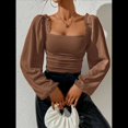 thumbnail image 4 of Blusa Corta de Larga con Cuello Cuadrado y Mangas Abullonadas para Mujer Marrón Oscuro L, 4 of 10