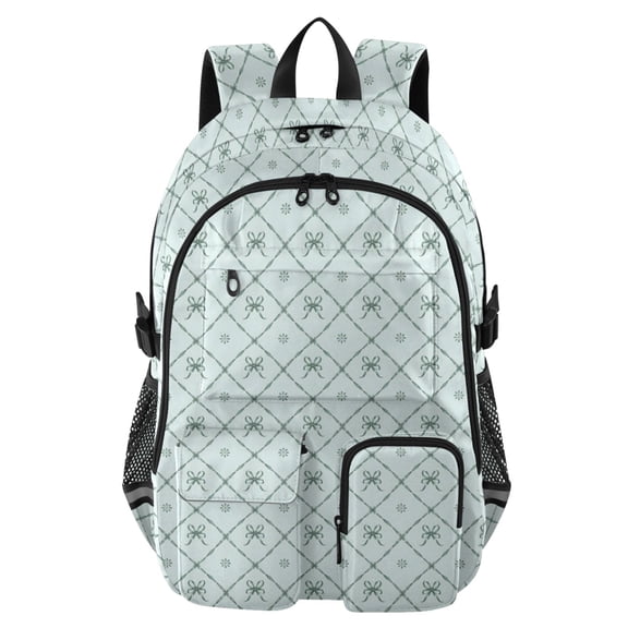 DIXRUYEE Green Bow Pattern Pattern Backpack for School 14”Laptop Compatible with Reflective Safety Strips