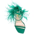 thumbnail image 3 of FSJ Women Ankle Strap with Feather Back Square Open Toe Sandals Crystal Chunky Block High Heel Pumps Fashion Wedding Party Shoes Size 10.5 Green, 3 of 4