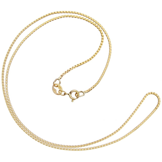 14K Solid Yellow Gold Necklace | Box Link Chain | 14 Inch Length | 1.0mm Thick | With Gift Box