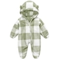 thumbnail image 2 of Newborn Boys Girls Plaid One Piece Romper Cute Bear Ear Footies Hooded Jumpsuit Plush Fleece Front Zipper Onesie Winter Long Sleeve Jumper for Baby, 2 of 7