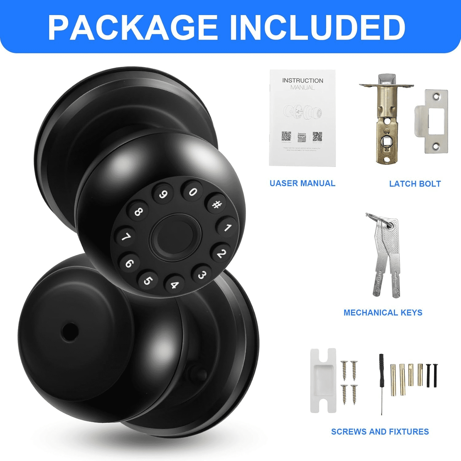 Smart Door Lock,4-in-1 with Keypad Bluetooth Control, Biometric Door knobs with App Control, Biometric Door Lock for Bedroom Home Office Apartment