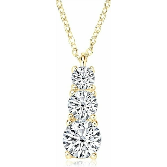 2 Ct Round Lab Created Diamond Women 3 Stone Pendant Necklace 14k Yellow Gold Plated