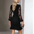thumbnail image 3 of Pounoo Women's Party Dresses Long Sleeve Ruched Bodycon Dress With Floral Embroidered Sleeves Evening Style Comfortable Stretchy Breathable Sundresses Gift, 3 of 5