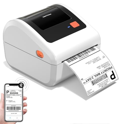 Impresora térmica de etiquetas de envío Omezizy con Bluetooth - D450BT Impresora térmica de etiquetas 4x6 para pequeñas empresas y envíos de paquetes, compatible con iPhone, Android, iPad, Windows, ma