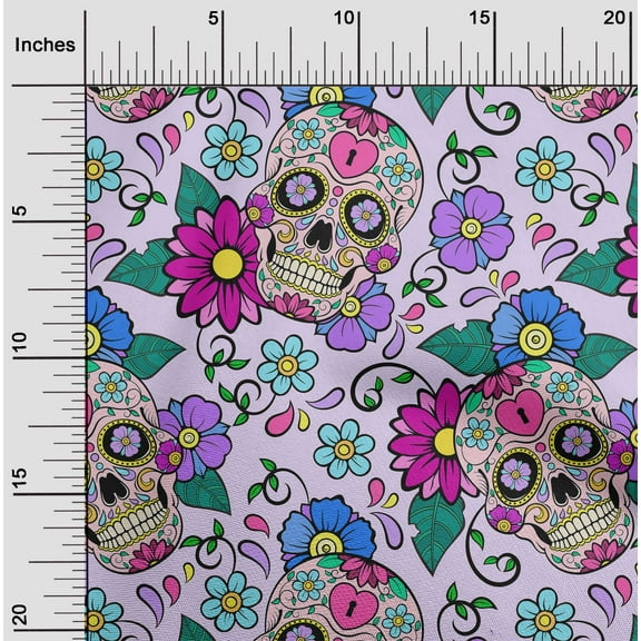 oneOone Polyester Lycra Pastel Purple Fabric Floral & Skull Sewing Fabric By The Yard Printed Diy Clothing Sewing Supplies 56 Inch Wide
