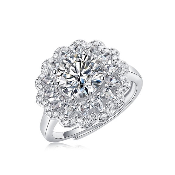2 Carat Adjustable Round Cut Moissanite Engagement Rings for Women D Color VVS1 Lab Created Diamonds Rings 925 Sterling Silver Anniversary Promise Ring for Her