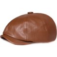 thumbnail image 2 of CoCopeaunts Newsboy Hats for Men Spring Autumn PU Leather Hat Female Artist Painter Beret Hat Lady Solid Octagonal Newsboy Cap, 2 of 7