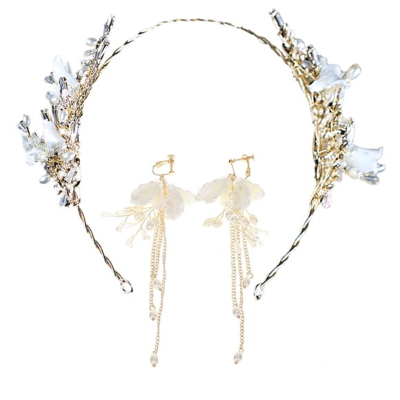 Wedding Hair Accessories Set Crystal Fake Pearl Bridal Headband with Earrings