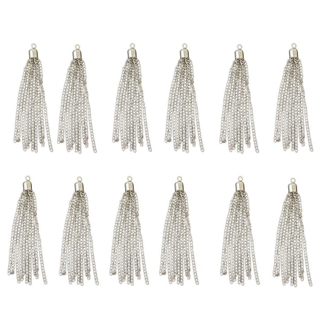 12 llaveros con borlas de hierro y cobre para correas de teléfono móvil, joyería y manualidades. Plata