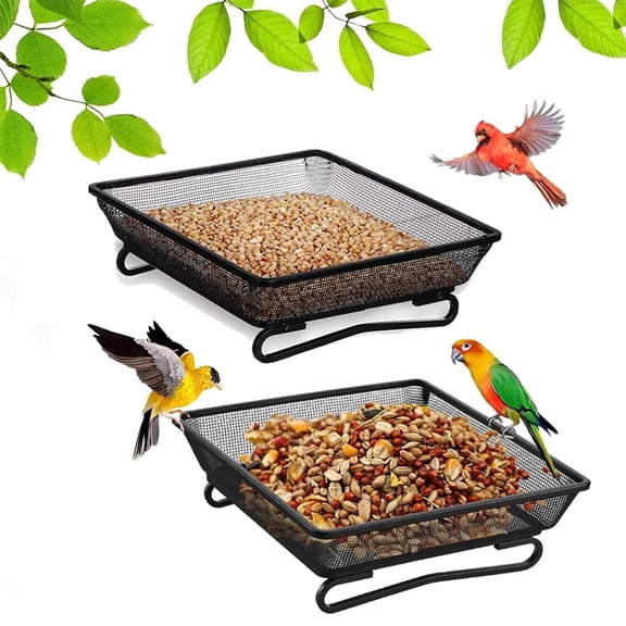 MARCHROSE Ground Bird Feeder Tray 6.9*6.9 in, Metal Platform Mesh Seed Tray for Bird Feeders, Great Attracting Garden Yard Decoration for Wild Birds Squirrels Dove,2 Pack