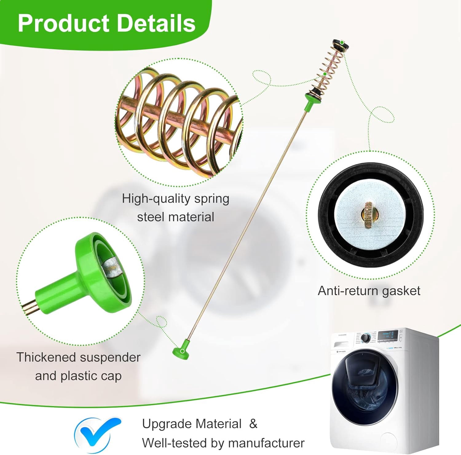 DC97-16350S Washer Suspension Rods Compatible with Samsung Washer WA50R5200AW, WA50R5400AV, WA44A3205AW (4 PCS)