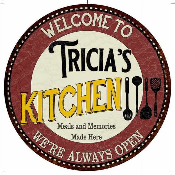 Tricia's Kitchen 14" Round Metal Sign Bar Game Room Wall Decor 100140040456
