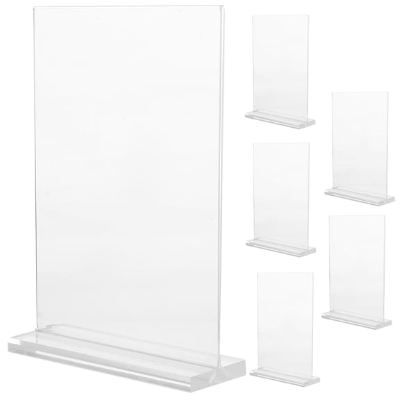 HOMEMAXS 6pcs Acrylic Sign Holder Poster Sign Stand T Shaped Tabletop Display Stands Picture Photos Display Frame For Office House Store Restaurants