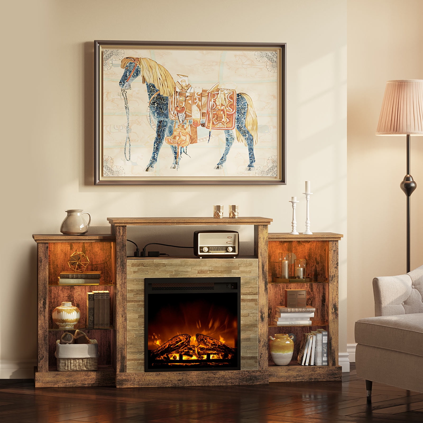 Rolanstar Fireplace TV Stand with Led and Power Outlets, TV Console for