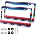 thumbnail image 2 of GZHJMY Color Stripe Car License Plate Frame, 2 Pack Aluminum License Plate Holder with Screws for Men Women License Plate Cover-Round Hole Decorative, 2 of 7