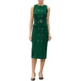 thumbnail image 2 of INSPIRE CHIC Double Breasted Work Dress for Women's Sleeveless Business Crewneck Formal Belted Pencil Dress M Green, 2 of 6