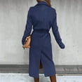 thumbnail image 4 of Women's Faux Wool Coat Blouse Thin Coats Trench Long Jacket Ladies Slim Long Belt Navy Blue S, 4 of 7