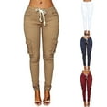 thumbnail image 3 of Casual Women Solid Color Skinny Cargo Pants Pockets Drawstring Joggers Trousers, 3 of 7