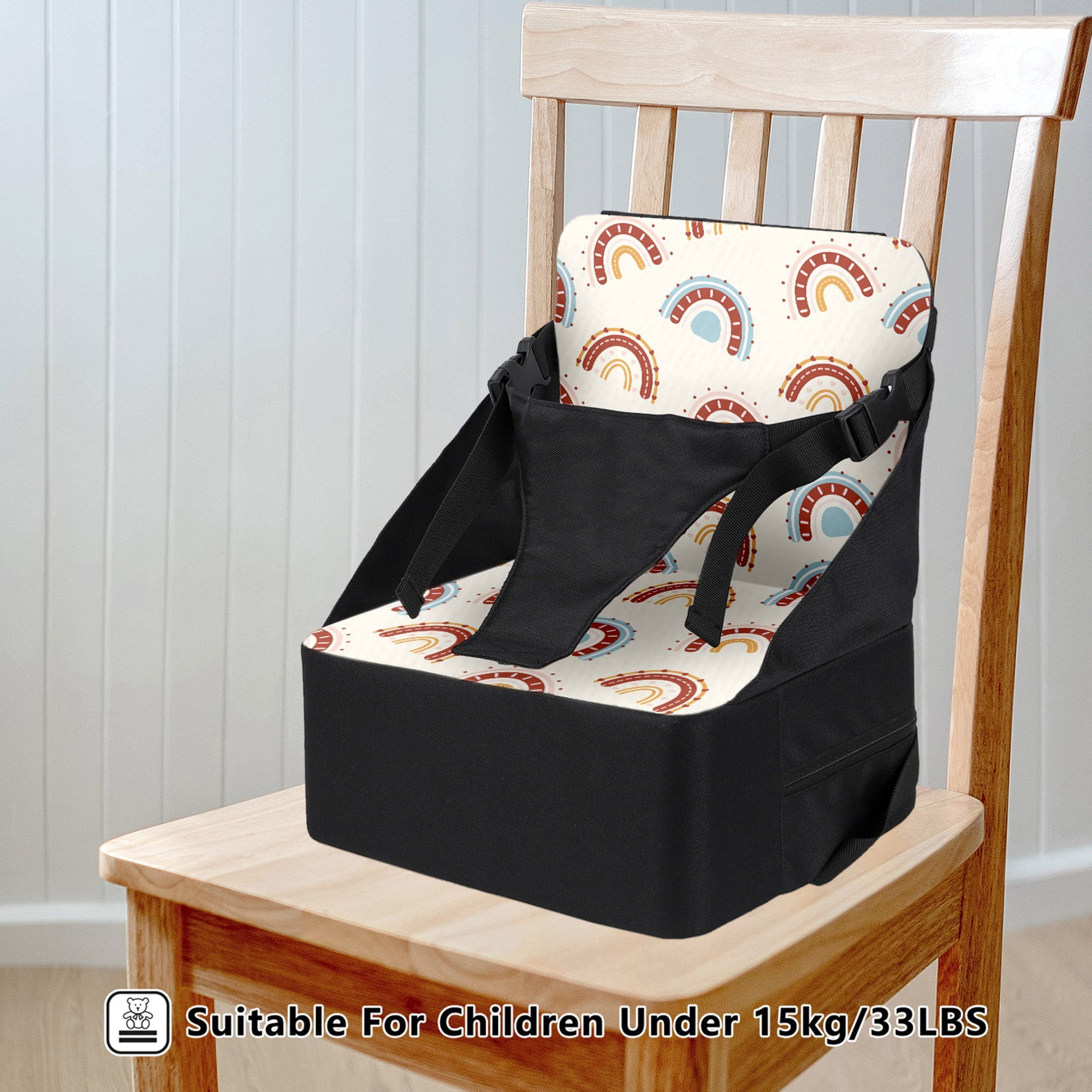GOLDCOLIN 2-in-1 Toddler Booster Seat & Diaper Bag Folds into Bag with Mesh Side Pockets Storage for Diapers Bottles Waterproof Portable Adjustable Straps Non-Slip