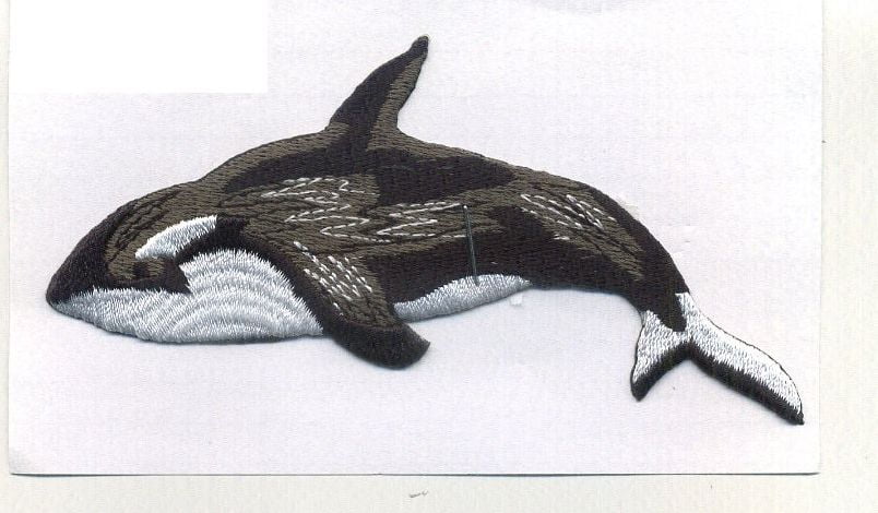 Whale Embroidered Iron on Patch Cute! Blue Whale W/Water Spout 