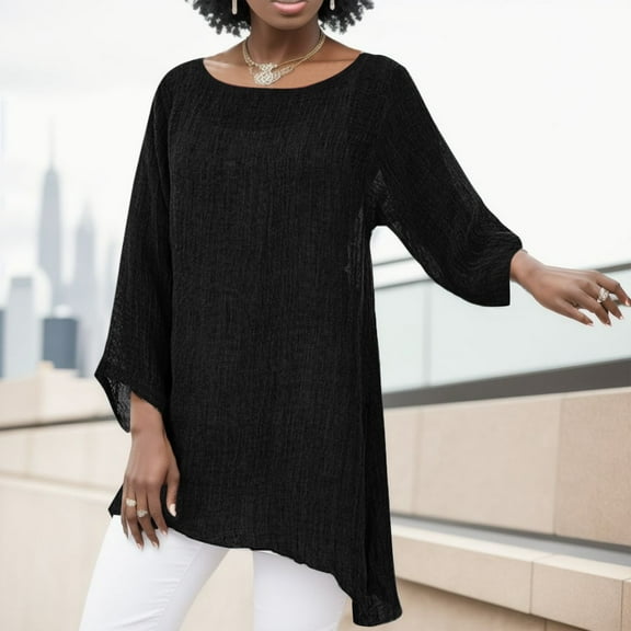 CHUOU Women Plus Size Long Sleeve Irregular Hem Baggy Blouse Shirt Ladies Summer Tunic Tops