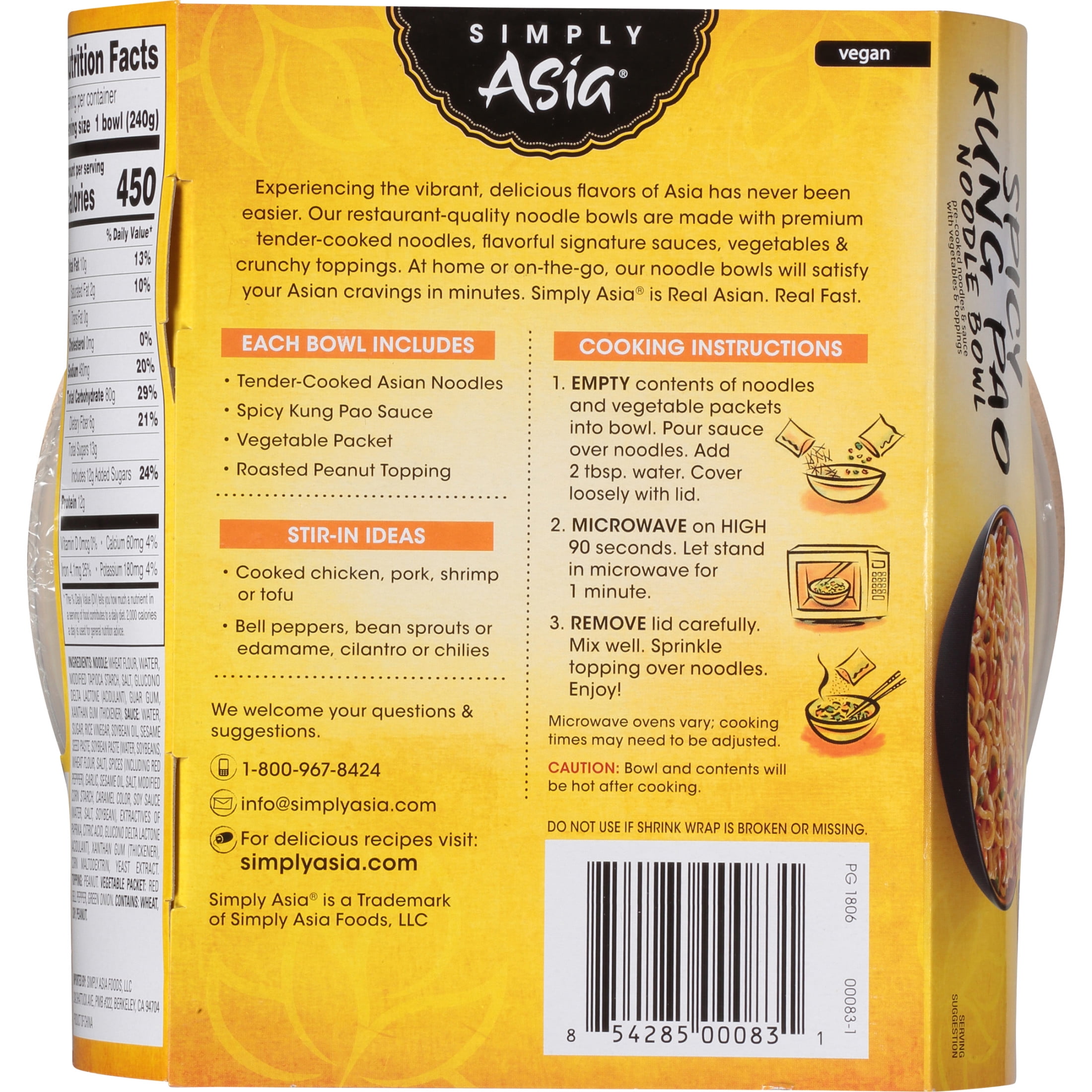 (6 pack) Simply Asia Spicy Kung Pao Noodle Bowl, 8.5 oz Cup