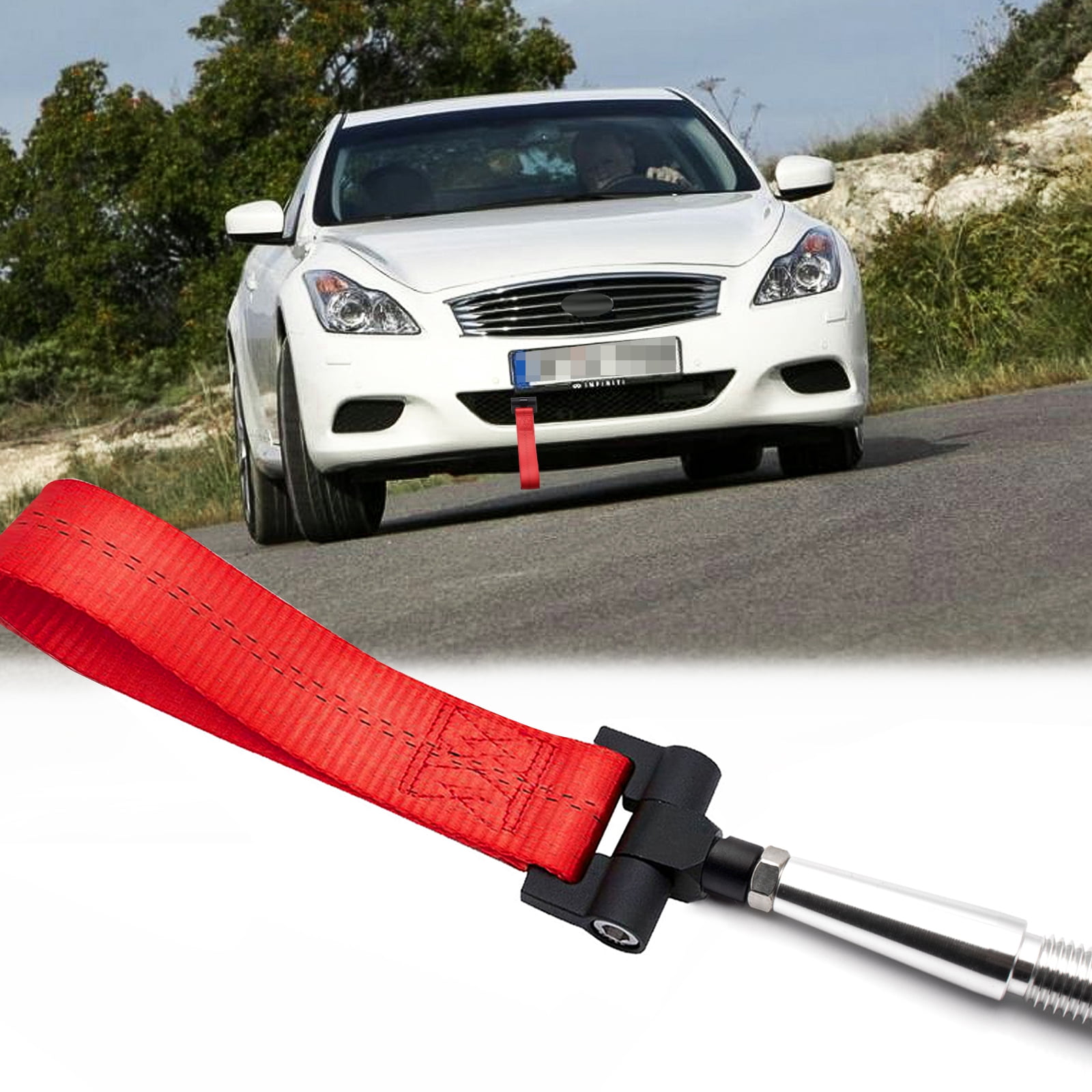 Xotic Tech Red JDM Style Tow Hole Adapter with Towing Strap for Nissan 370Z  GTR Juke/Fit Infiniti G37 Q60 QX70 FX35 