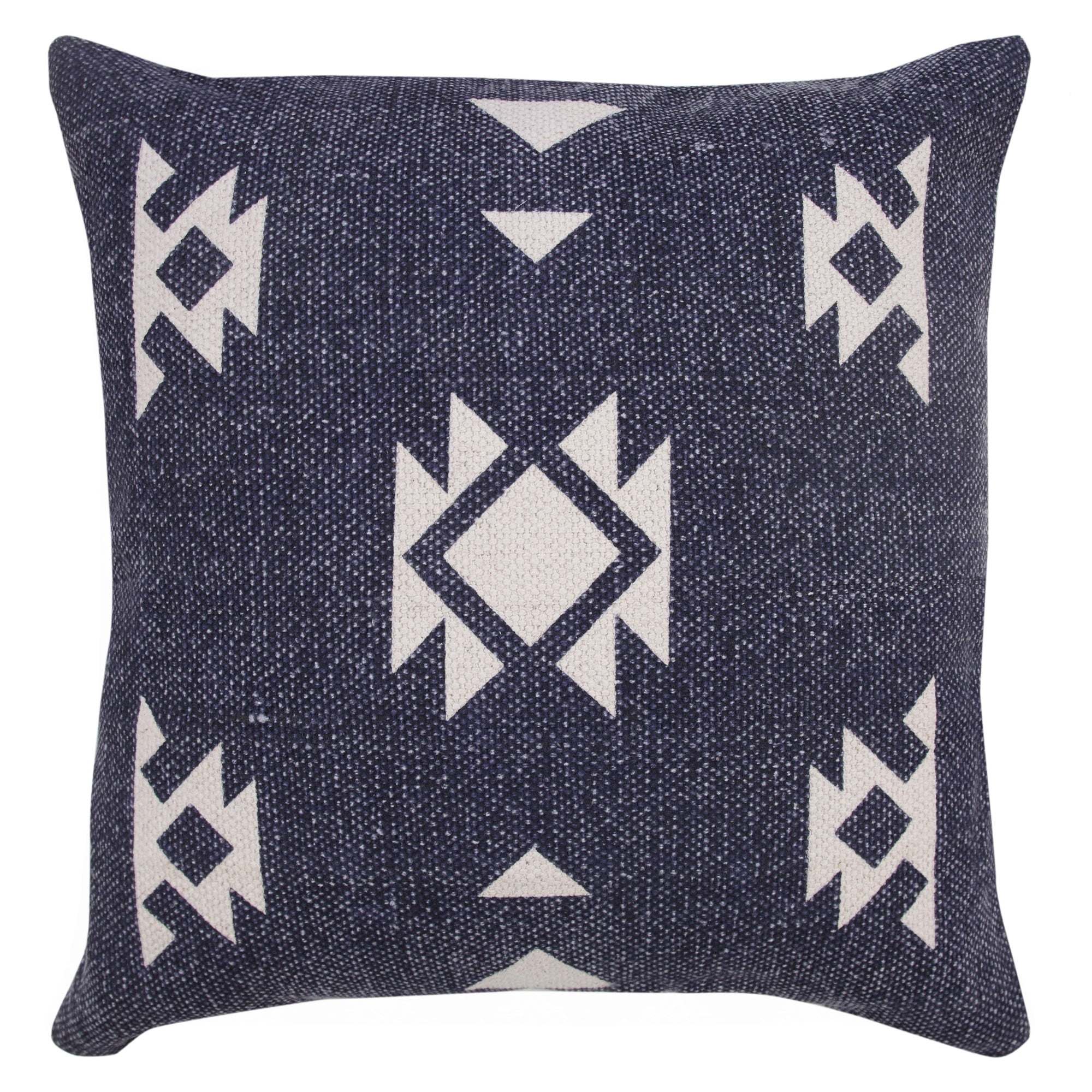 Laddha Home Designs Handwoven Southwestern Tribal Cotton Throw Pillow Cover - 20" - Blue and White