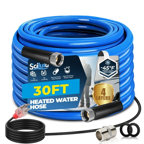 Scilulu 30ft Heated Water Hose , -45°F Freeze Protection, Lead-Free, Safe Drinking for RV