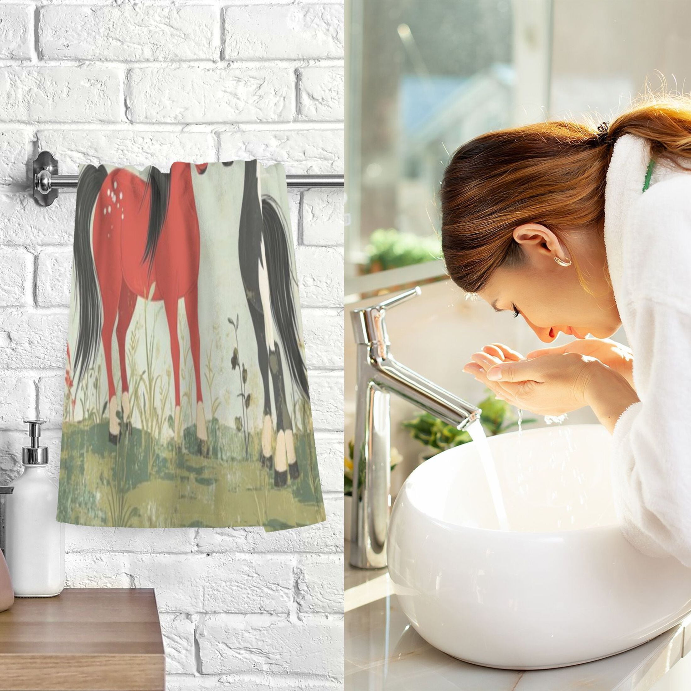 Cotton Towel Two-Piece 16x28 Inch One Sizex2 Face Towel Set Towel Set Cotton Hand Bath Towel Bathroom Beach Black Tailed Horse