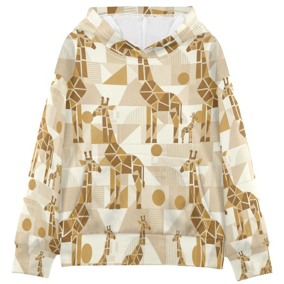 BZSMCE Cartoon Vintage Animal Giraffe Print Hoodie Casual Pullover Sweatshirt With Kangaroo Pocket