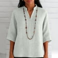 thumbnail image 2 of DDAPJ pyju Oversized Tshirts for Women V Neck 3/4 Sleeve Side Slit Tops Summer Casual Boho Blouses White M, 2 of 8