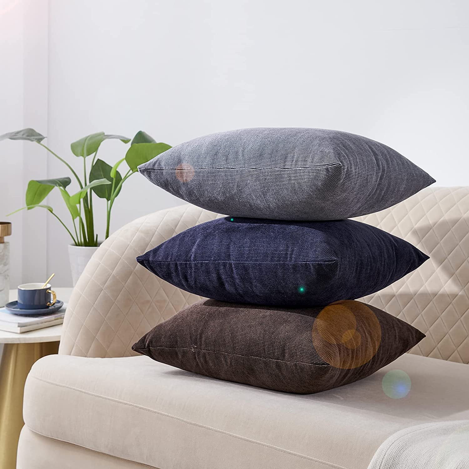 HTOOQ Decorative Rectangle Throw Pillow Covers Pack of 2 Standard Size 12x20 Inch Original Pillowcases for Couch Sofa Bedroom Navy Blue