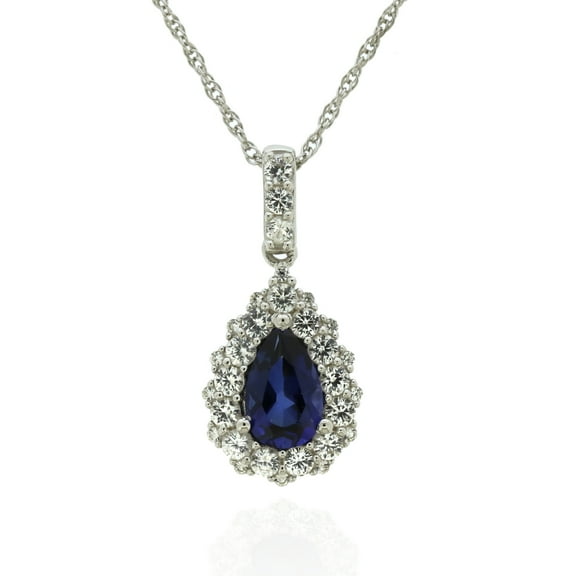 Jay Heart Designs 925 Sterling Silver Created Sapphire and Created White Sapphire Pendant with 18" Chain