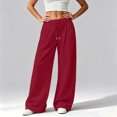 thumbnail image 5 of Women’s Drawstring Elastic Waist Wide Leg Pants, Loose High Waist Casual Trousers with Side Pockets Daily Workout Travel Lounge Pants for Women Red L, 5 of 6
