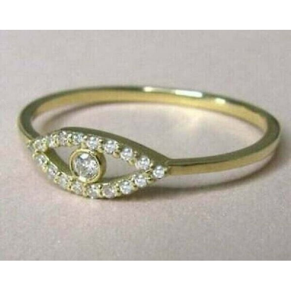 Sparkle Jewels Cubic Zirconia Evil Eye Elegant Women's Band Ring 14K Yellow Gold Over Silver