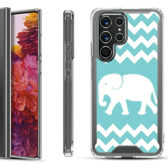 Shockproof Bumper Phone Case for Samsung Galaxy S22 Ultra 5G, by OneToughShield ® - Chevron/Elephant