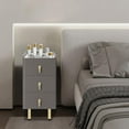 thumbnail image 4 of Narrow Nightstand with 3 Drawers, Solid Bedside Cabinet Modern Wood Night Stand with Leather Surface, Slim Storage Bedside Table for Bedrooms, Dormitories, Living Rooms, Dark Grey, 4 of 15