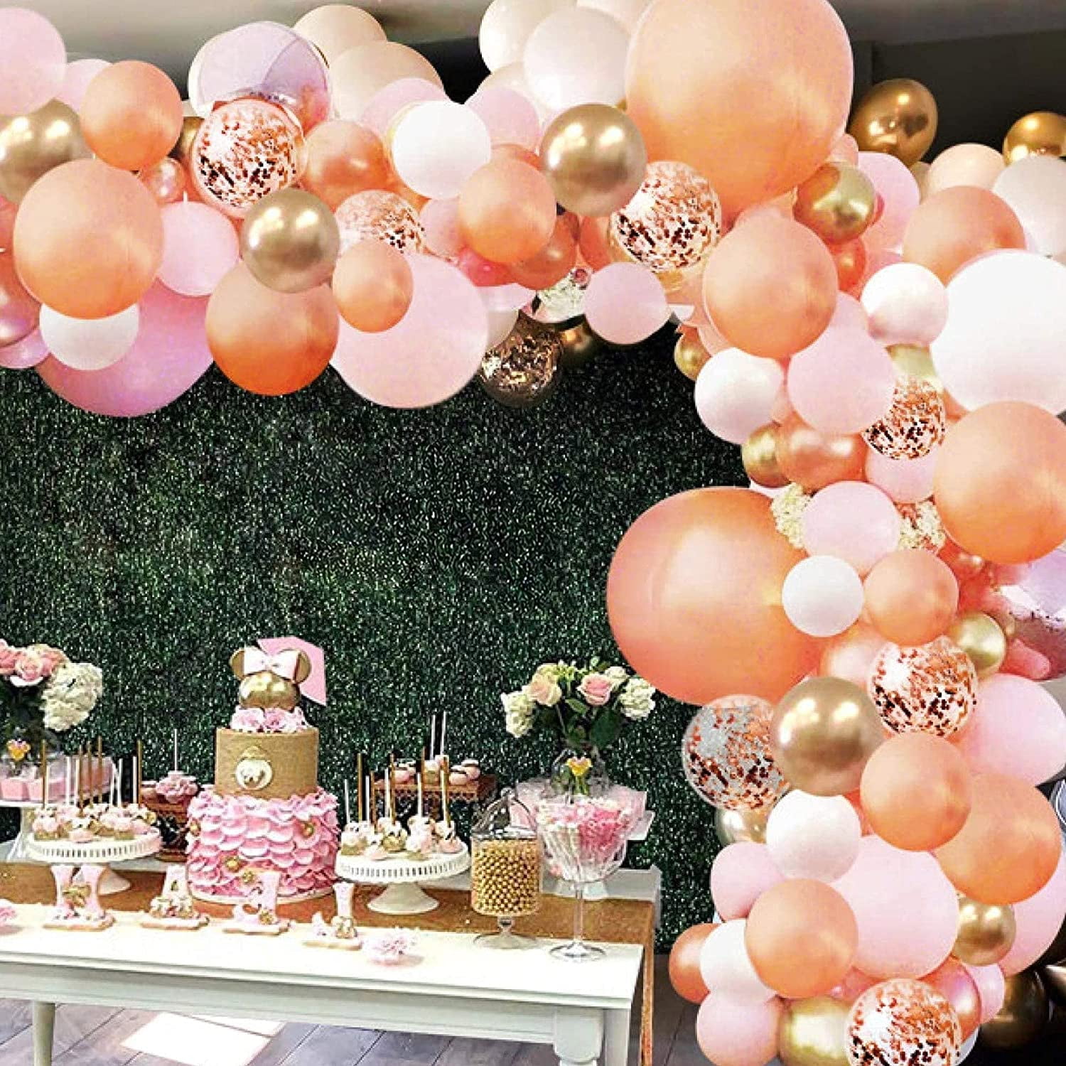Rose Gold Balloon Garland Arch Kit, 152 Pieces Rose Gold Pink White and Gold Confetti Latex Balloons for Baby Shower Wedding Birthday Graduation Anniversary Bachelorette Party Background Decorations