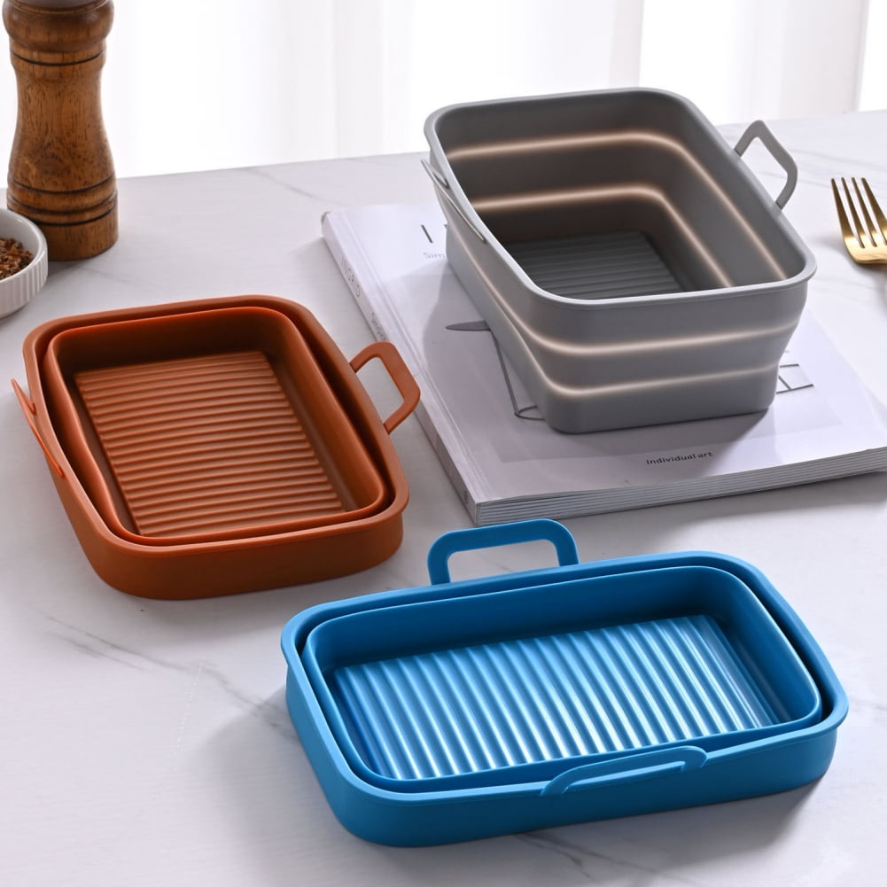 1/2pc Silicone Air Fryer Rectangular Tray Baking Pan Oven Pot Plate Liners  Dual 2 Basket Insert Dish Pan Accessories Ninja Foodi - AliExpress