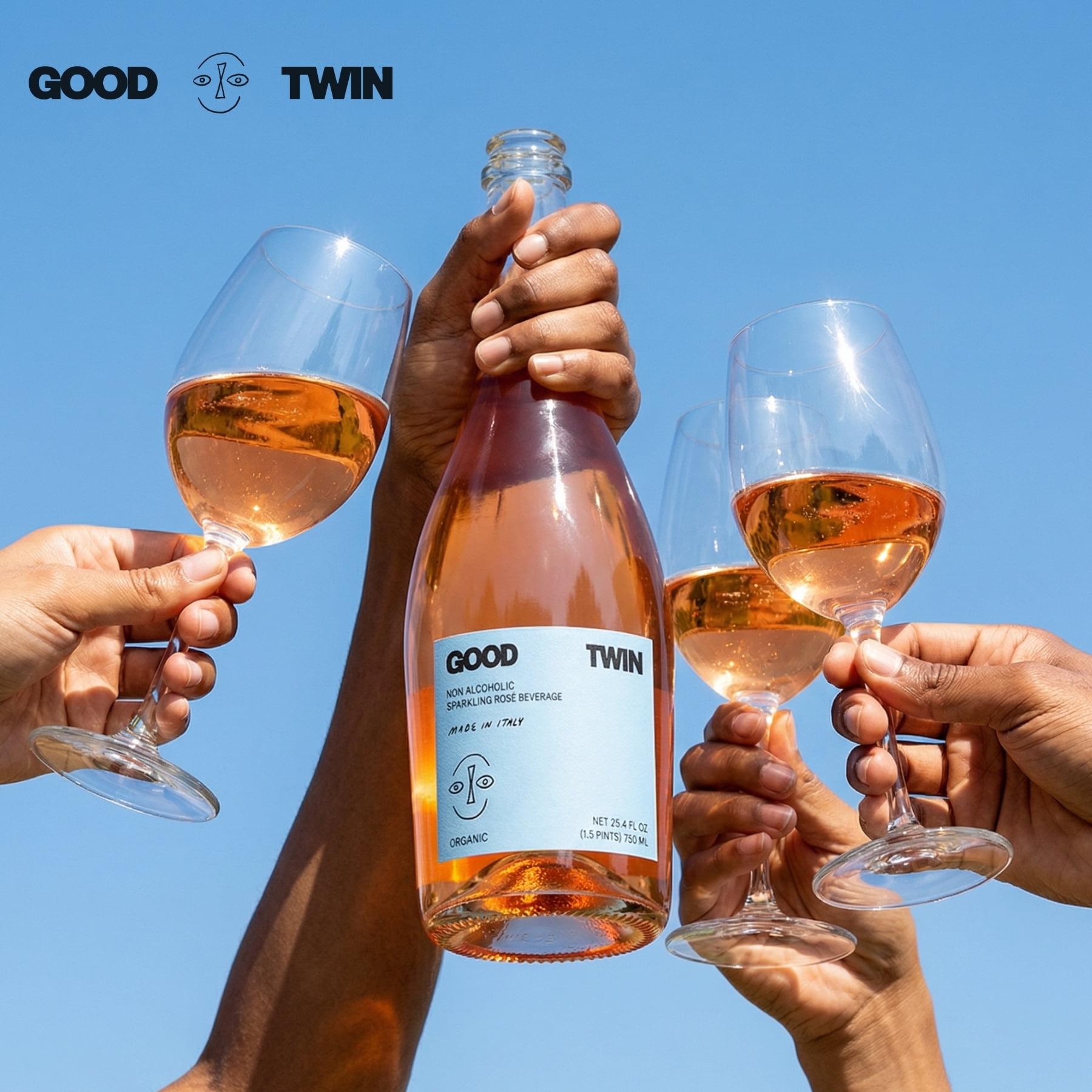 Good Twin Non Alcoholic Sparkling Rosé Wine Alternative - (2) 750ml Bottles - Organic