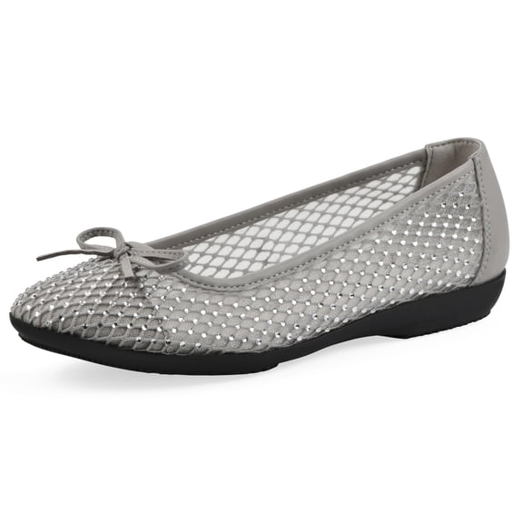 CLIFFS BY WHITE MOUNTAIN Women's Carlicia Cushioned Mesh Ballet Flat Silver 11 M