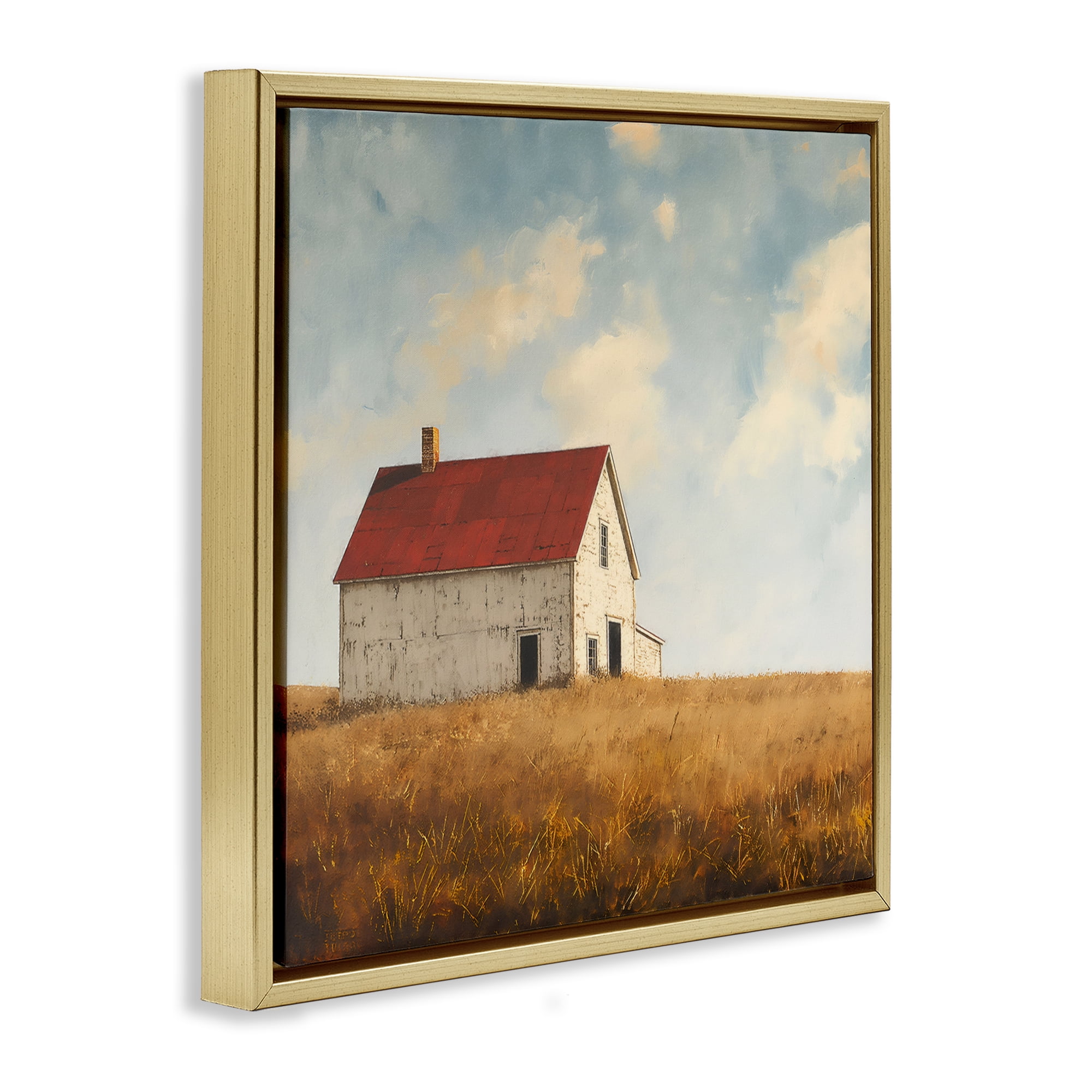 Stupell Industries Barren Farmland Barn Landscape & Nature Painting Gold Floater Framed Canvas Art Print Wall Art, 25 x 25