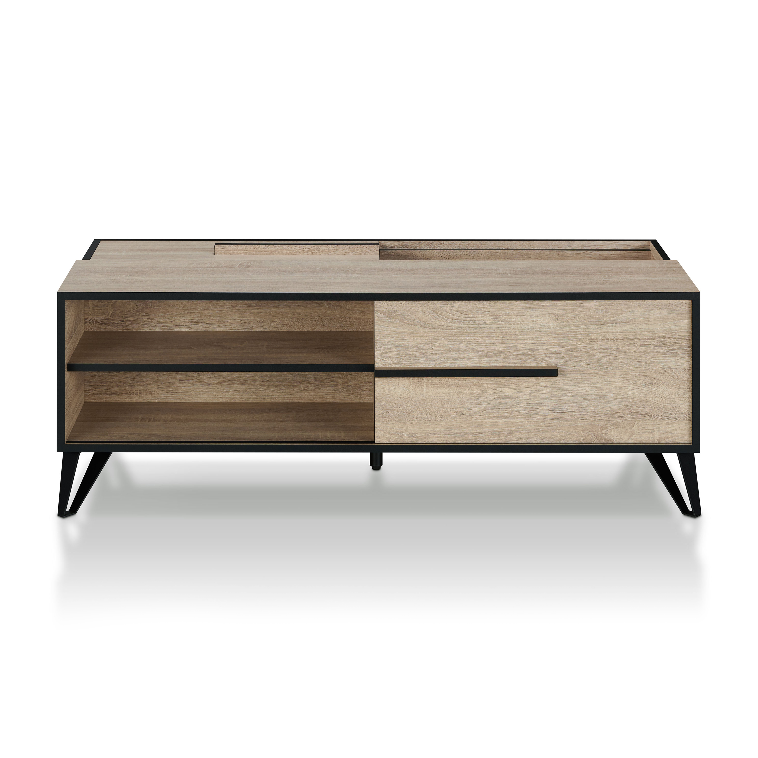 Furniture of America Saran Multi-Storage Coffee Table, Natural Oak