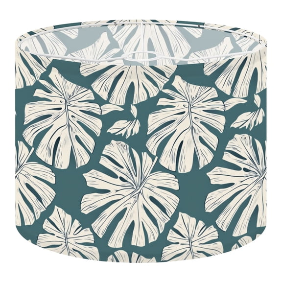 Linen Drum Lampshades Tropical Monstera Leaf Soft Beige Teal 13"x13"x10" Light Shade for Table Lamps Floor Lamp Shades Lampshade Replacement Assembly Required