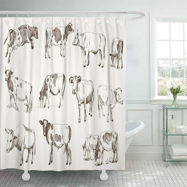 Cynlon Vintage Sketch Cow Husbandry Of Farm Cattle Calf Bathroom Decor Bath Shower Curtain 60x72 Inch Walmart Com Walmart Com
